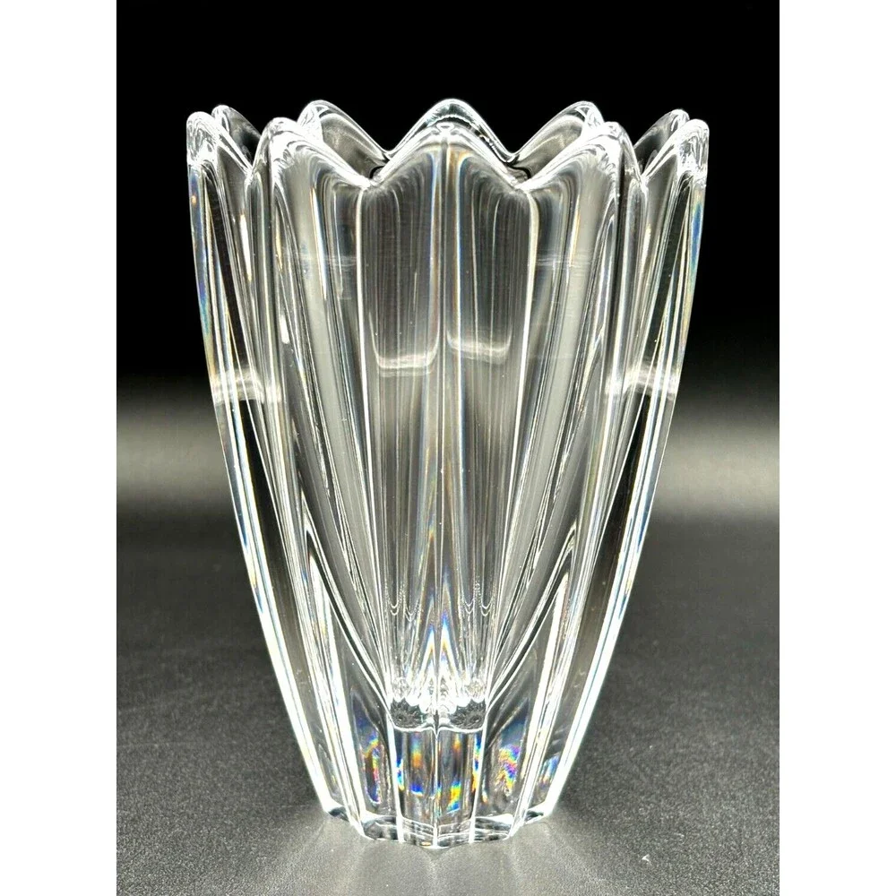 Vintage Orrefors Heavy Crystal Flower Vase Signed Made in Sweden 5.75” Gorgeous!